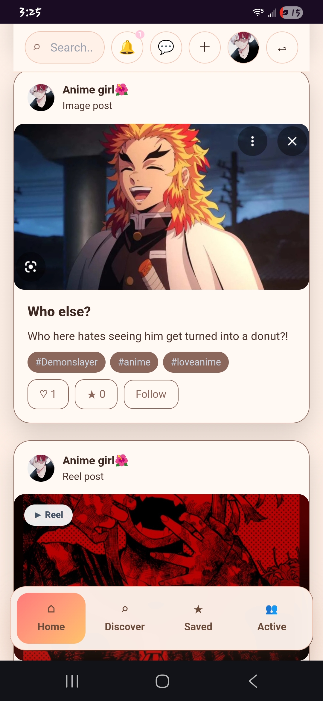 Home feed with real posts and hashtags