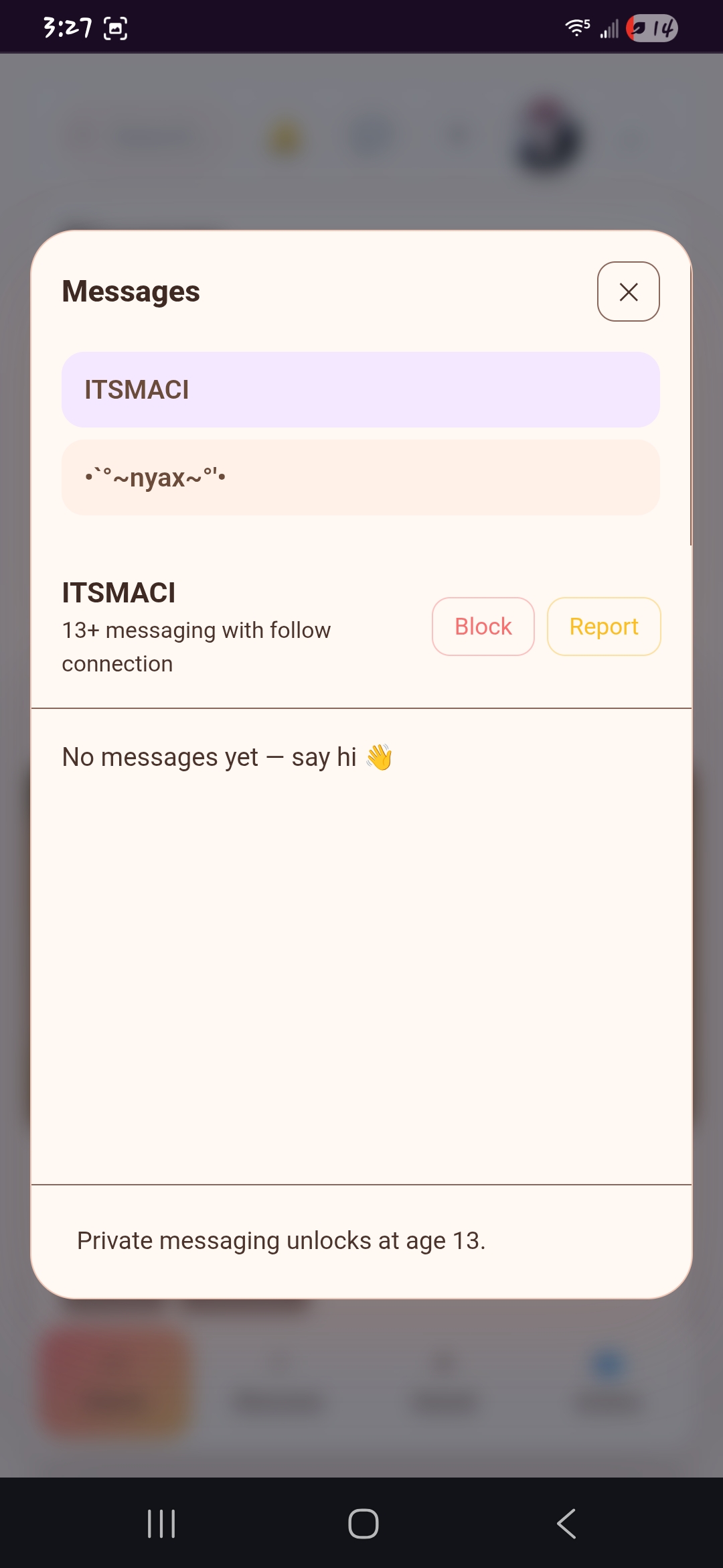 Messages — private messaging unlocks at age 13